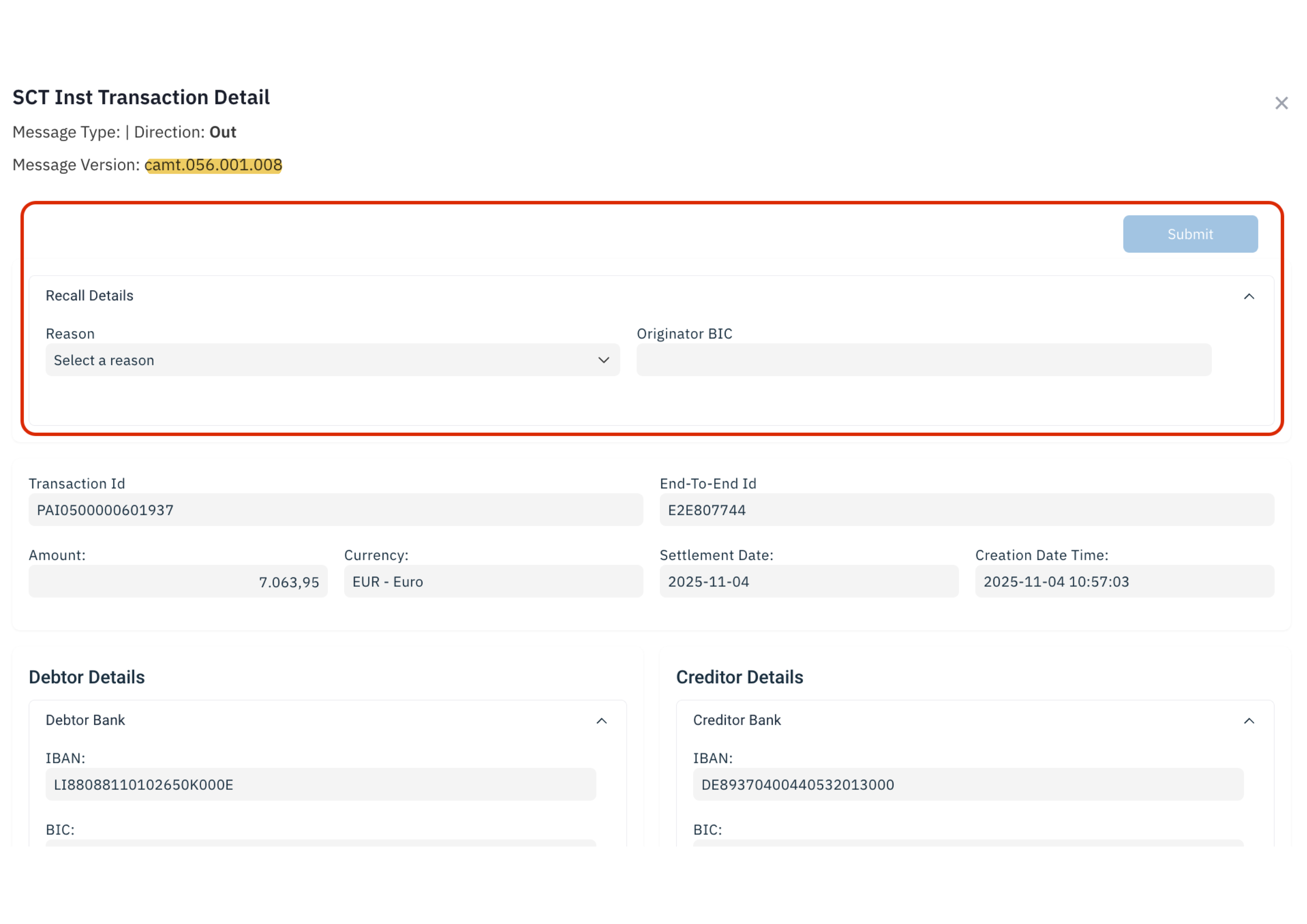 Approval Reject screen