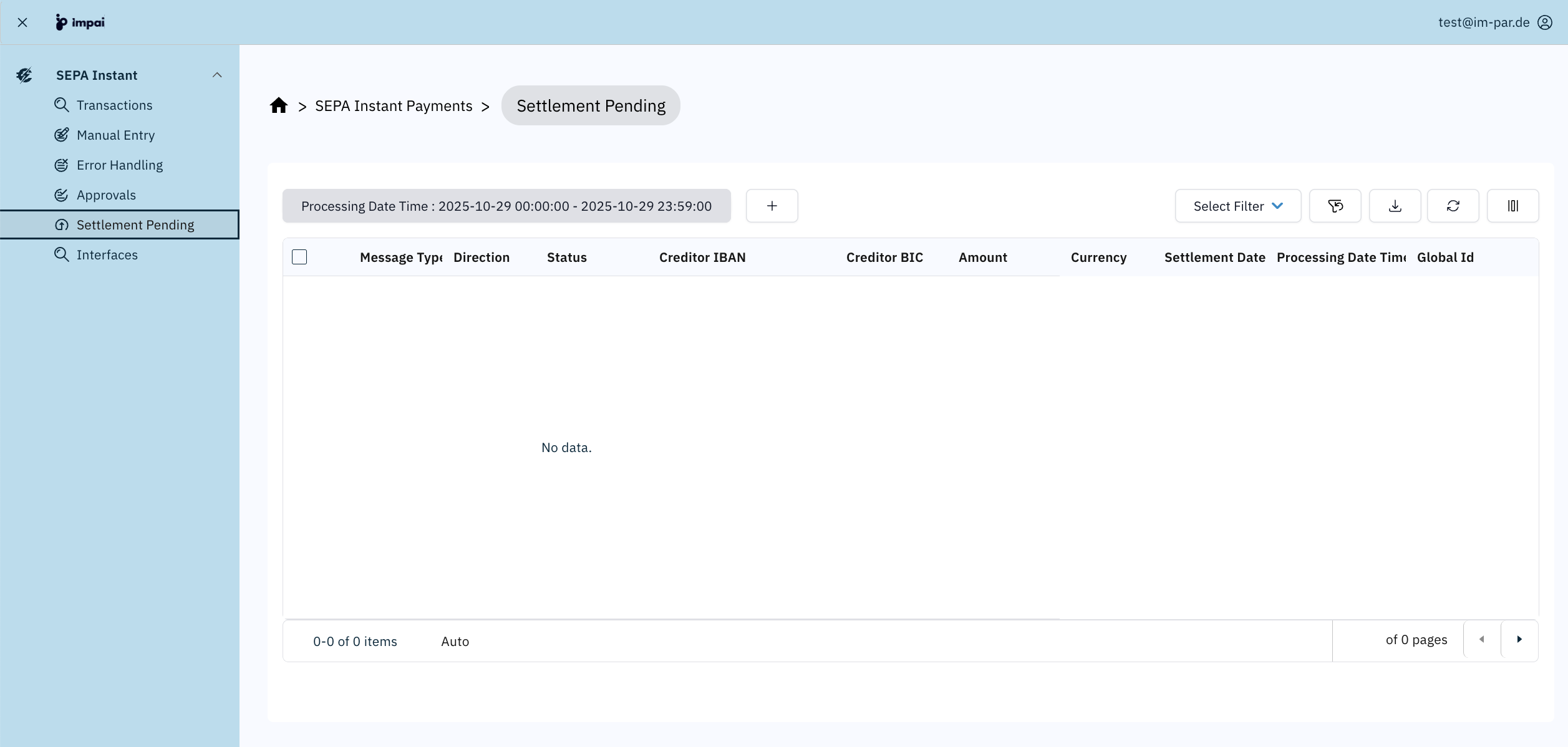Settlement Pending Screen